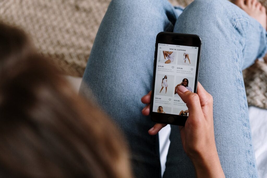 female online shopper browsing on her phone