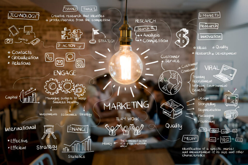 marketing strategy drawings on a board